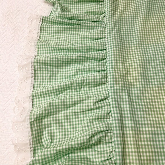 Vtg Toddler Bed Crib Blanket Bedspread Handmade Green Yellow Check Ruffles Lace - Picture 5 of 5